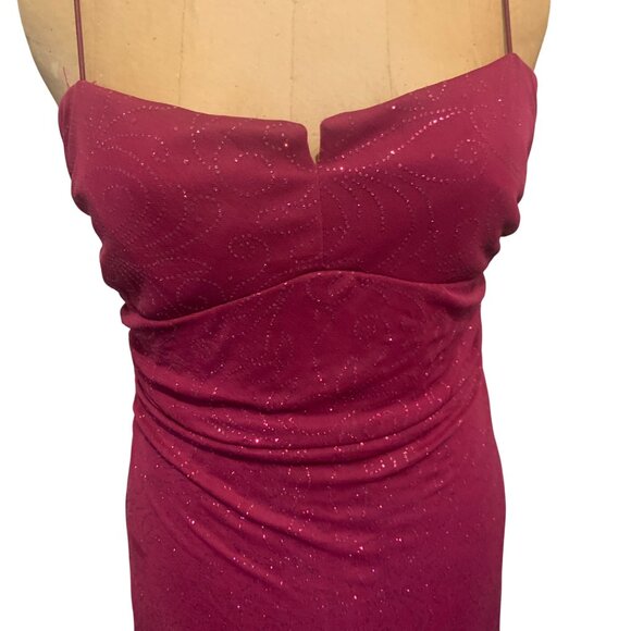 VTG 90s Y2K City Triangles Fusha Midi Rauched Sparkle Dress L Fairy High Low - Picture 11 of 16